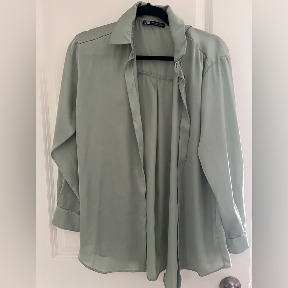 Zara green satin blouse
